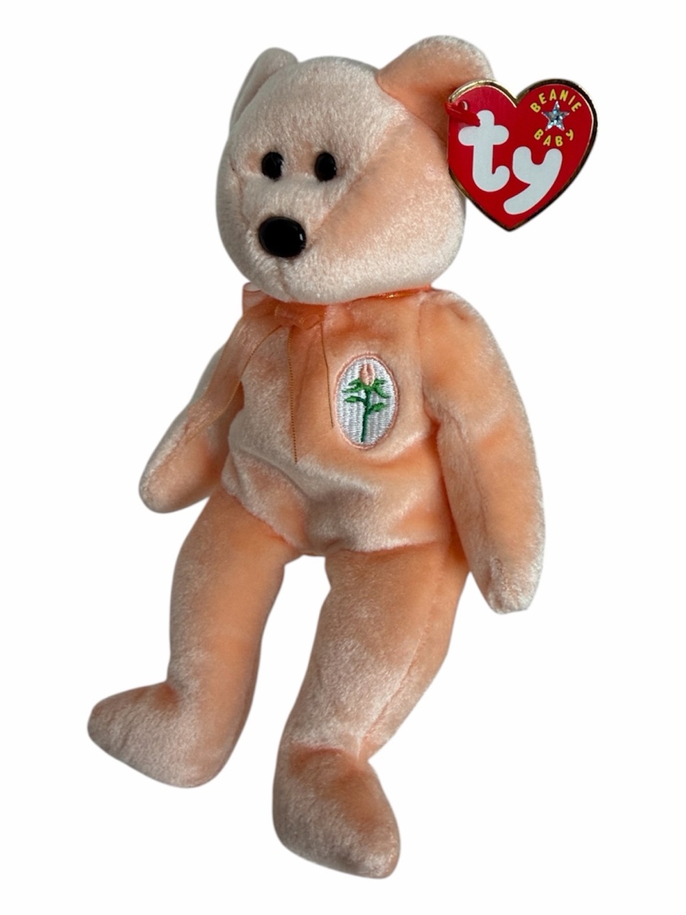Vintage NWT Beanie Baby Ty Dearest Teddy Bear 2000 Retired Peach Embroidery Rose
